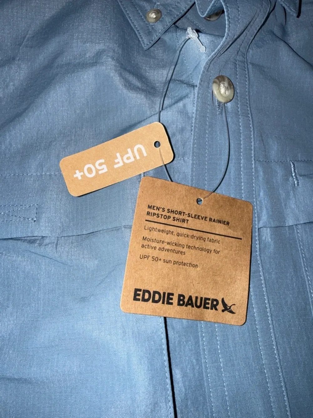 Eddie Bauer Rainier Ripstop Short-Sleeve Button-Down Shirt -Chambray Blue, Small - Picture 7 of 10